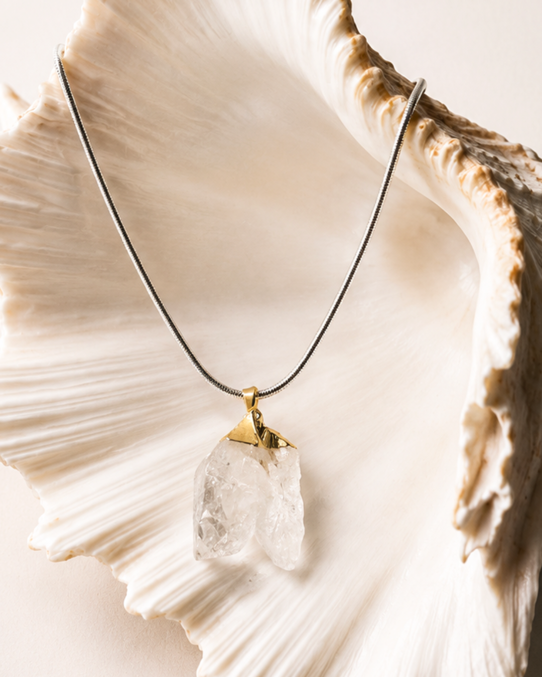 Clear Quartz Cluster Gold Pendant