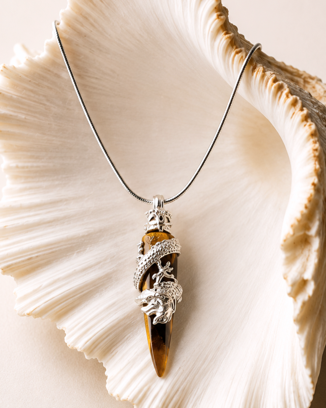 Tiger's Eye Dragon Tooth Pendant