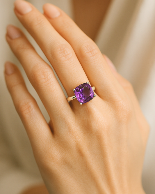 Cushion Cut Amethyst Ring - Size 10