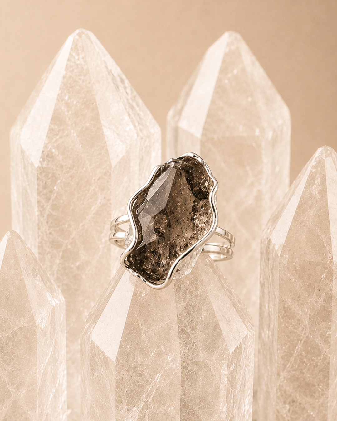 Adjustable Smoky Quartz Cluster Rings