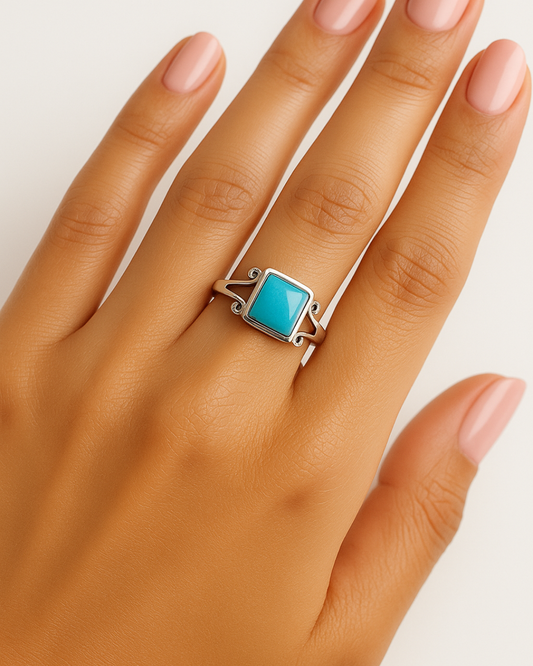 Square Cut Mexican Turquoise Ring - Size 8