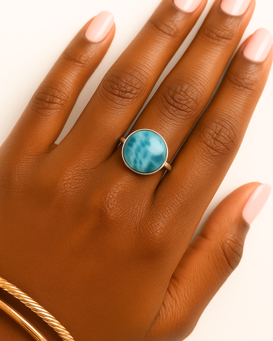 Round Larimar Ring - Size 8