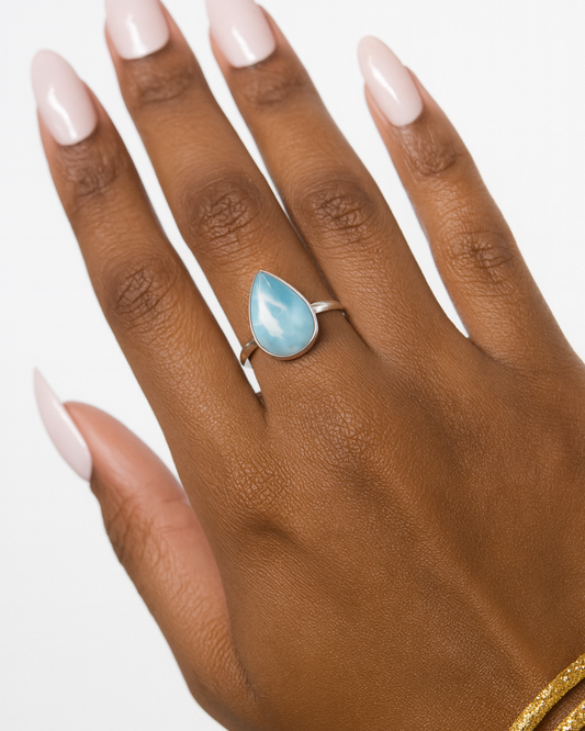 Pear Cut Larimar Ring - Size 8