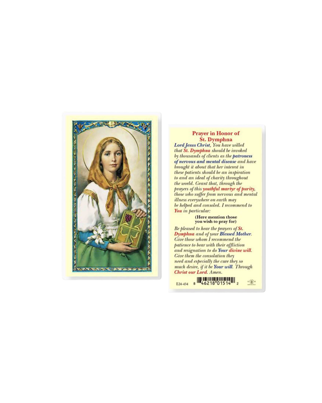 St. Dymphna Prayer Card Stella Maris Readings