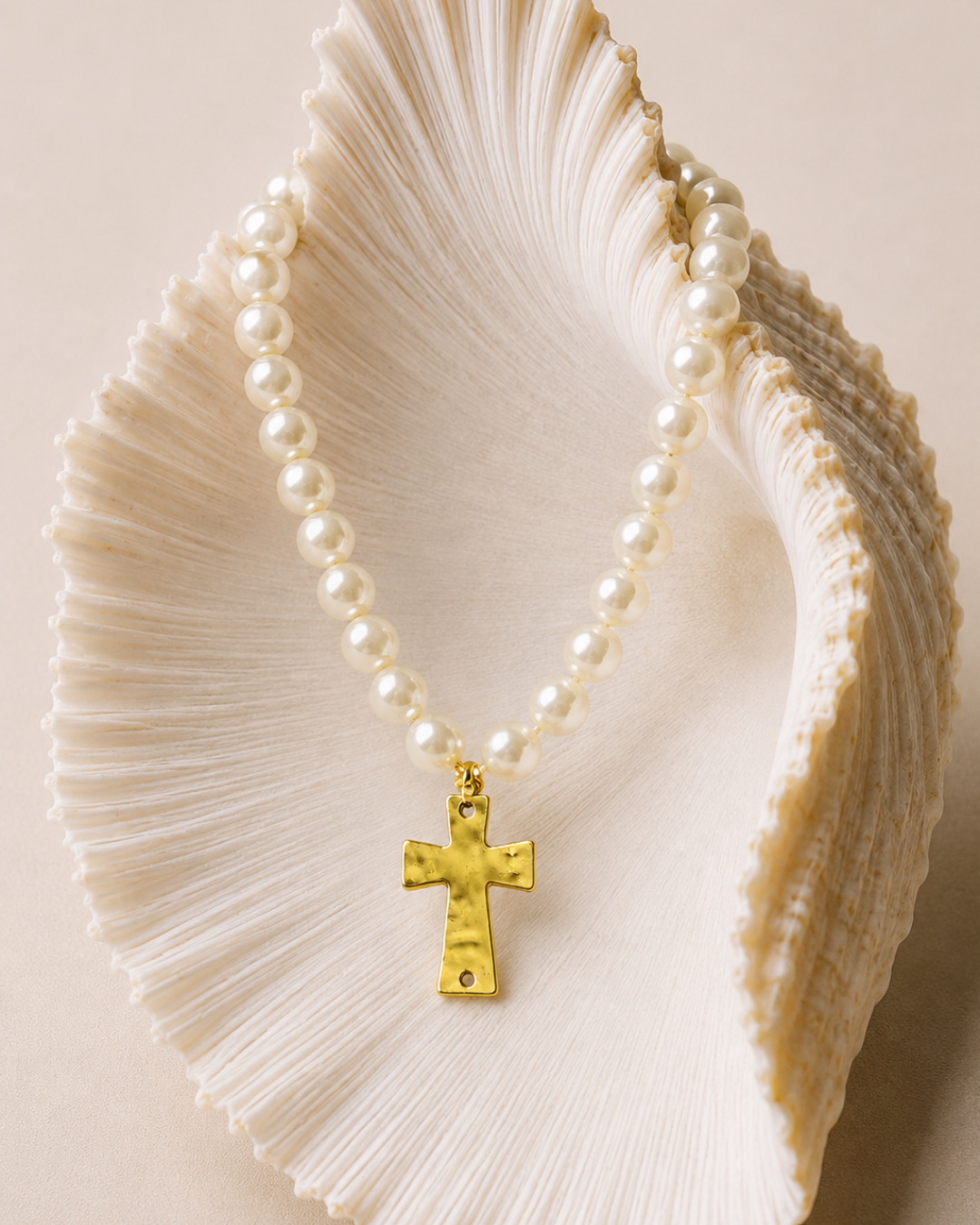 Pearl & Copper Crucifix Necklace