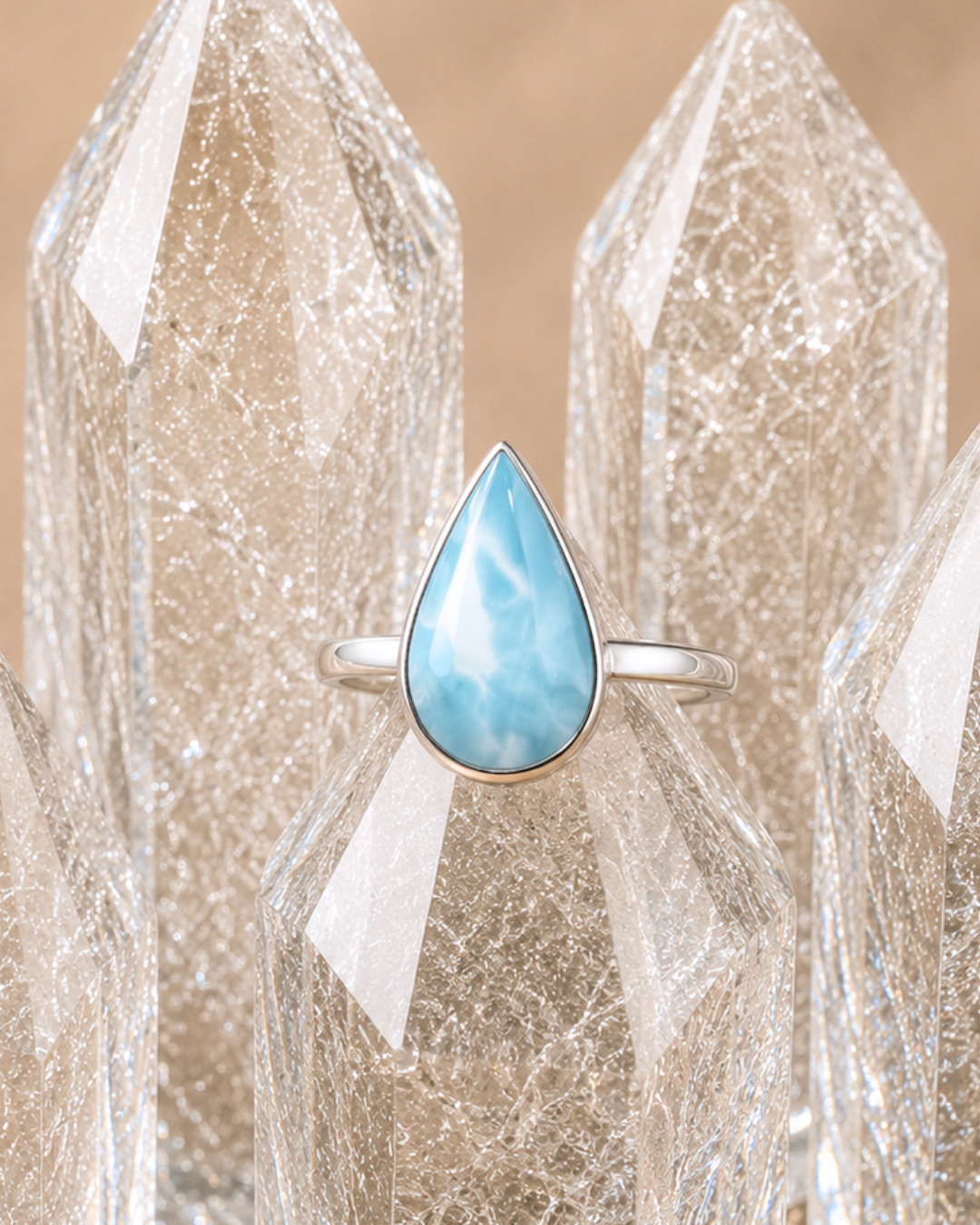 Pear Cut Larimar Ring - Size 8