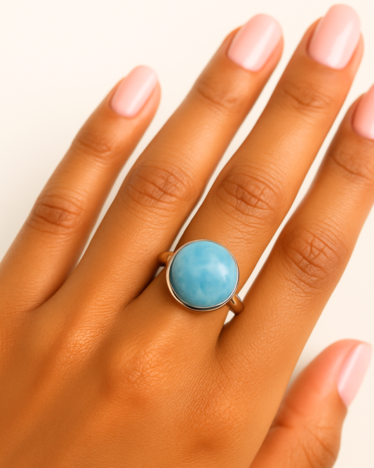 Round Cut Larimar Ring - Size 9