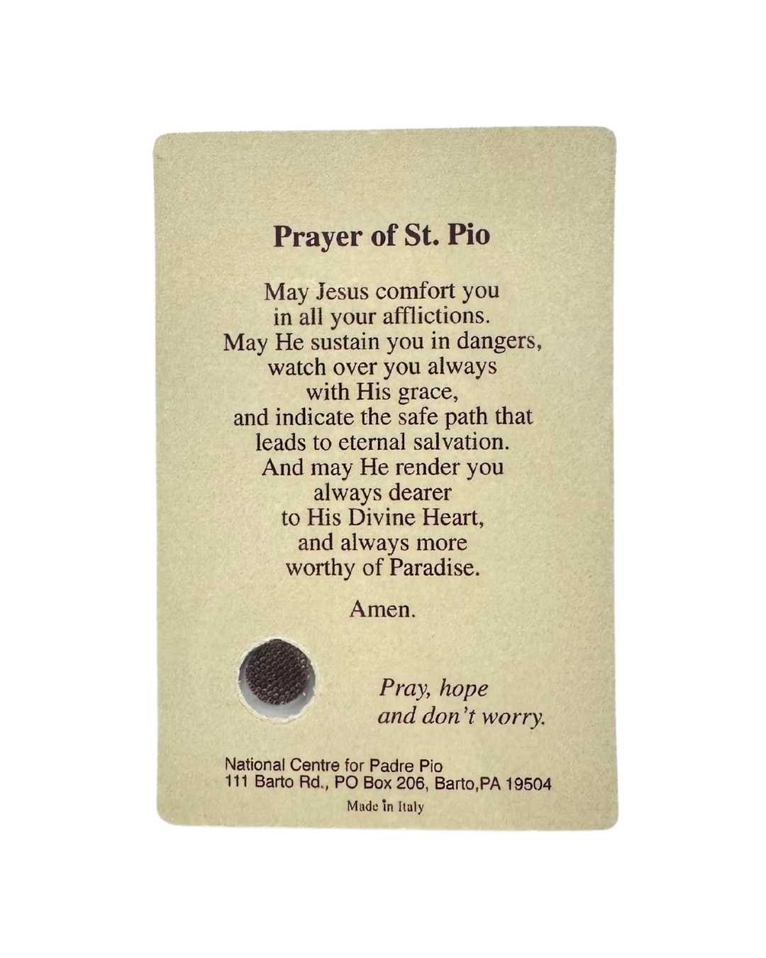Padre Pio Third-Class Relic Prayer Card