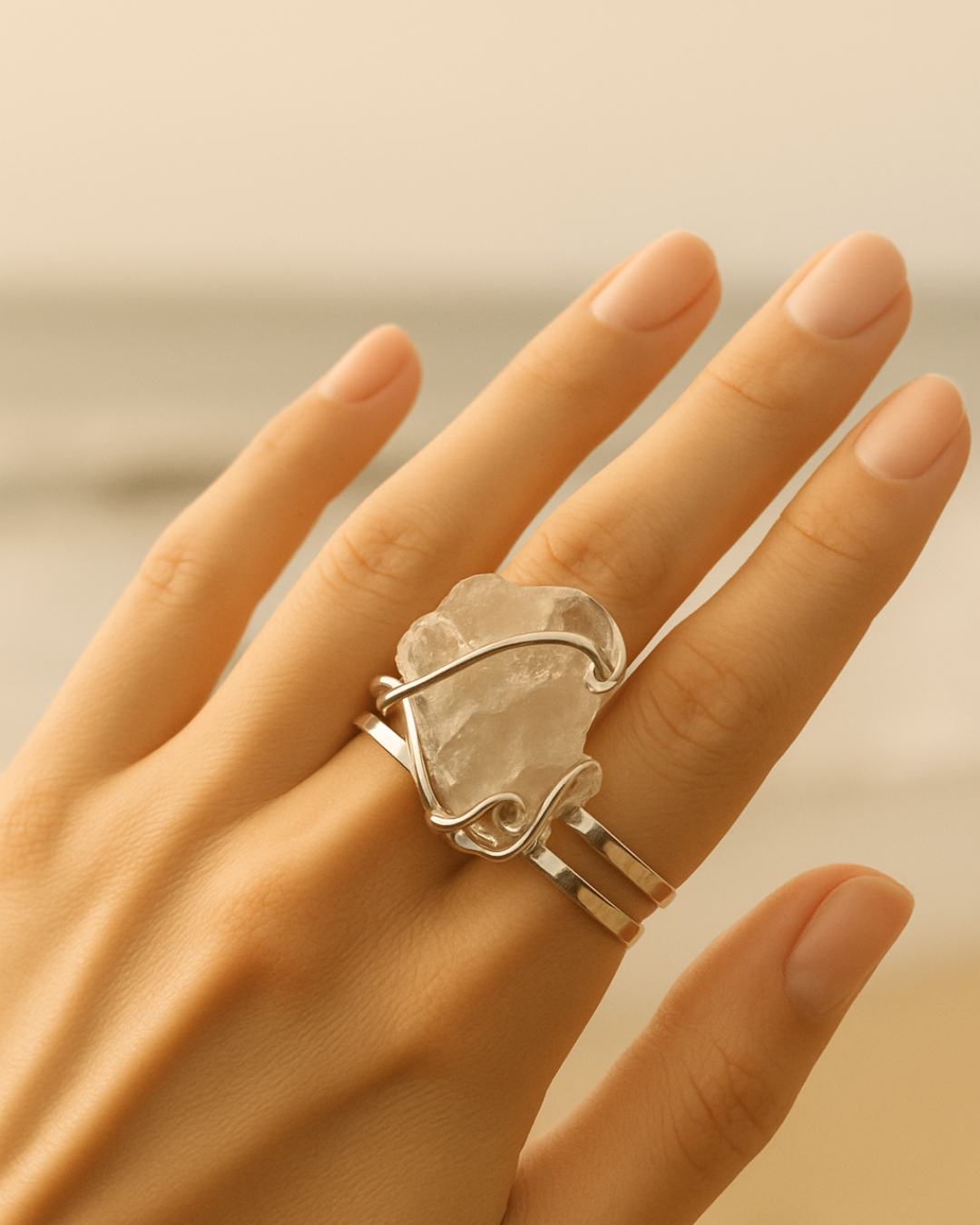 Adjustable Smoky Quartz Cluster Rings