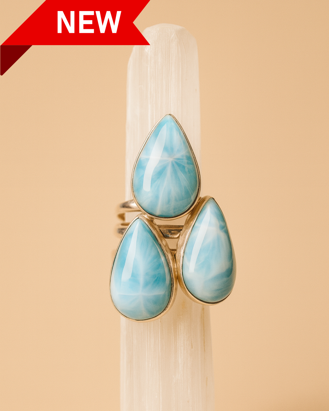 Adjustable Tear Drop Larimar Rings