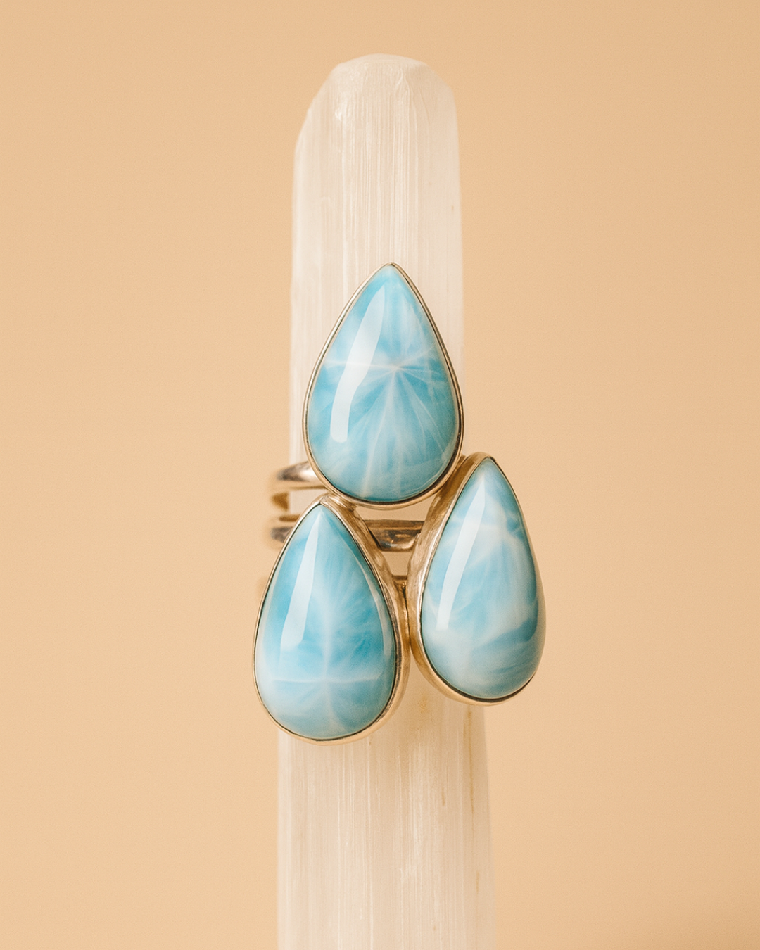 Adjustable Tear Drop Larimar Rings