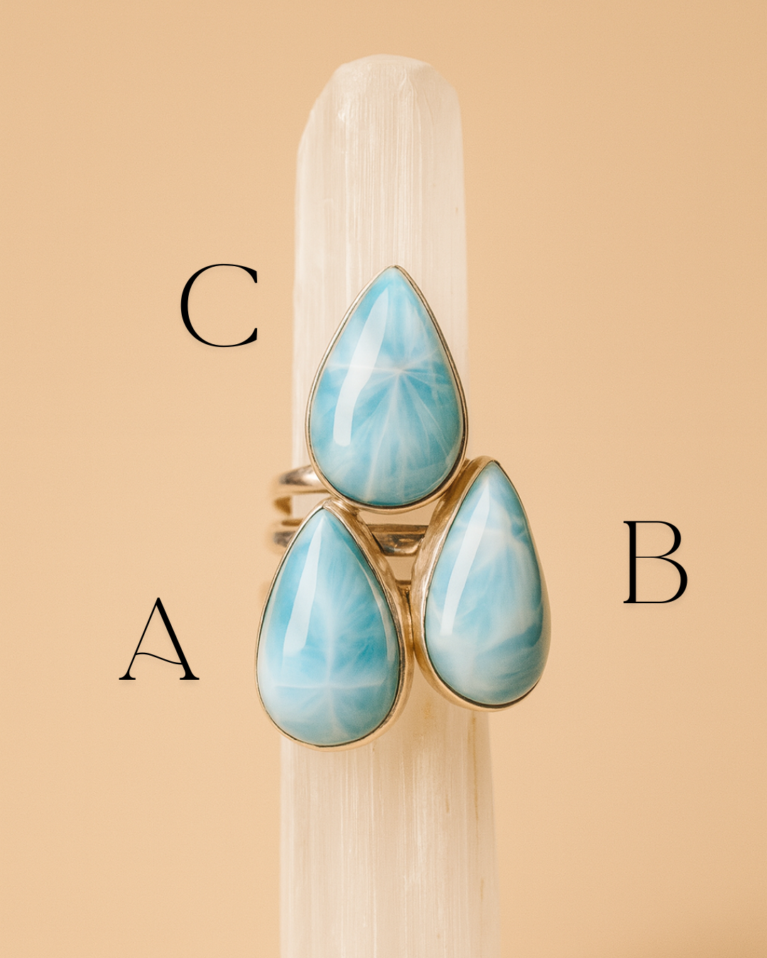 Adjustable Tear Drop Larimar Rings