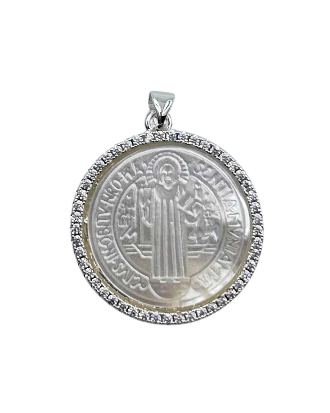 St. Benedict Medal Mother of Pearl Pendant – Silver & Gold
