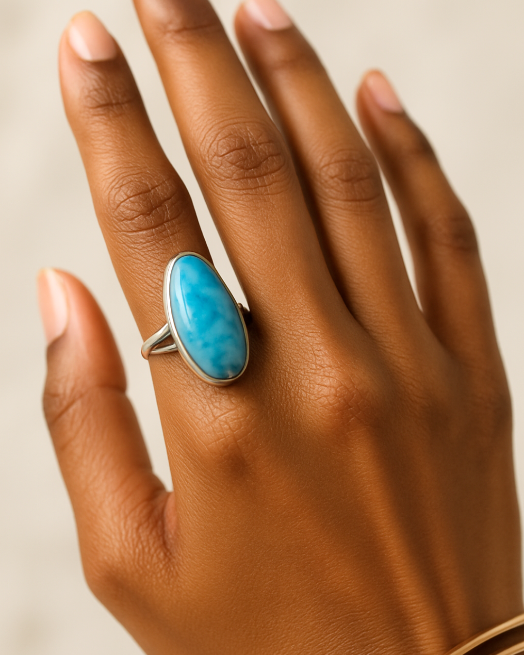 Oval Cut Larimar Ring – Size 7.5