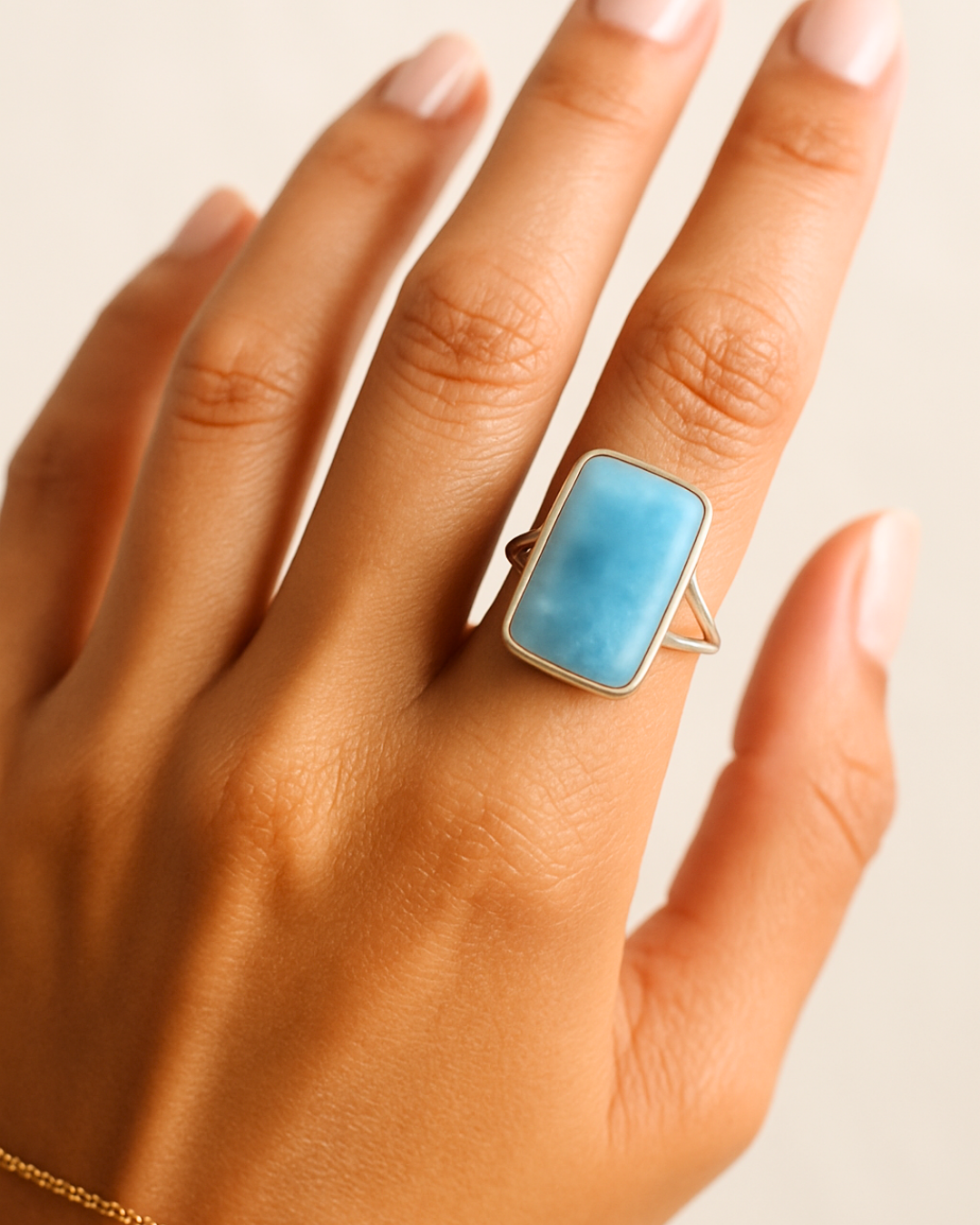 Rectangle Cut Larimar Ring – Size 8.5