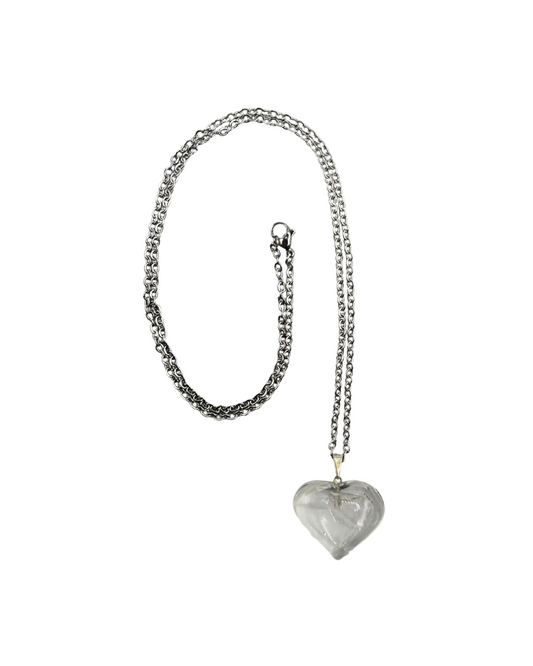 Heart Shaped Clear Quartz Pendant w/ Necklace