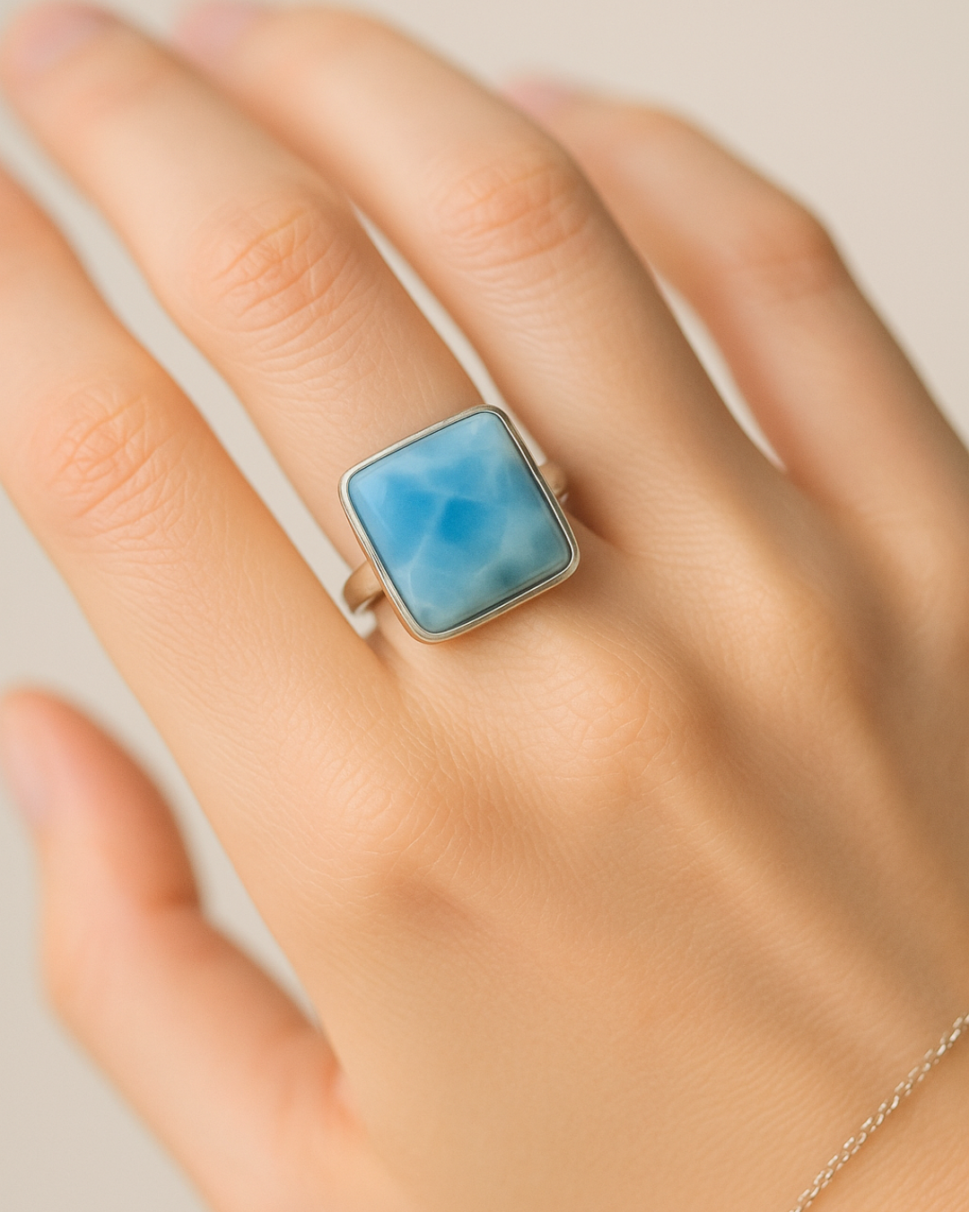 Square Cut Larimar Ring – Size 8