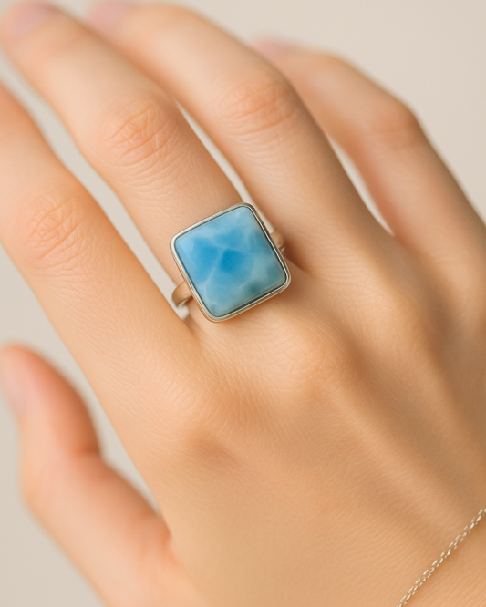 Square Cut Larimar Ring – Size 8