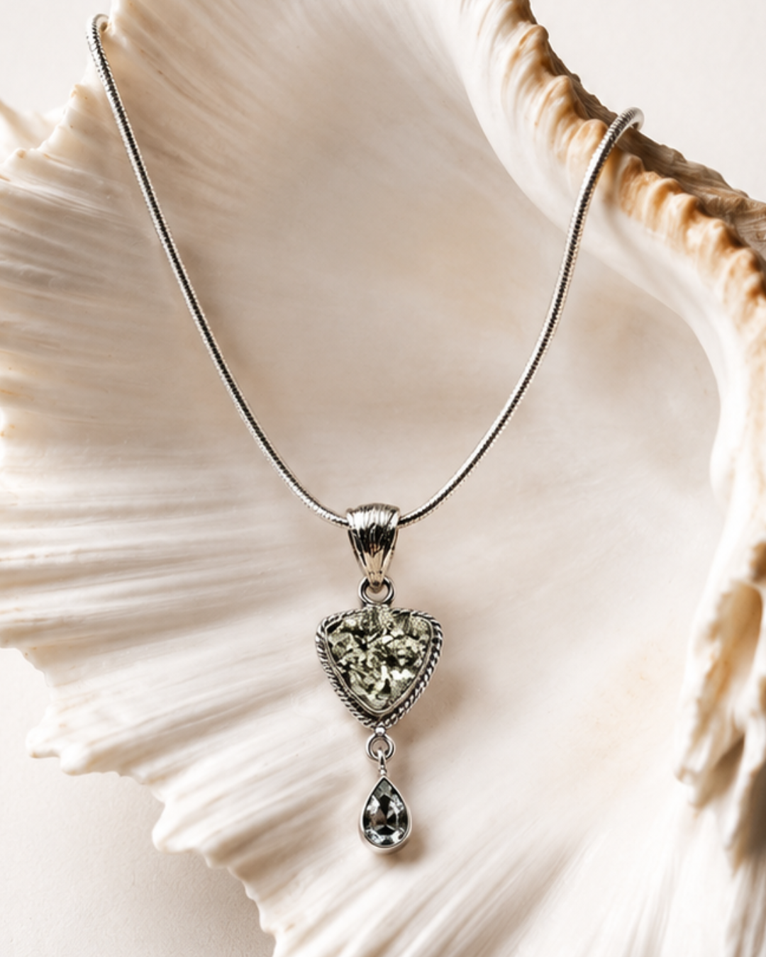 Pyrite Shield with Teardrop Accent Pendant Necklace