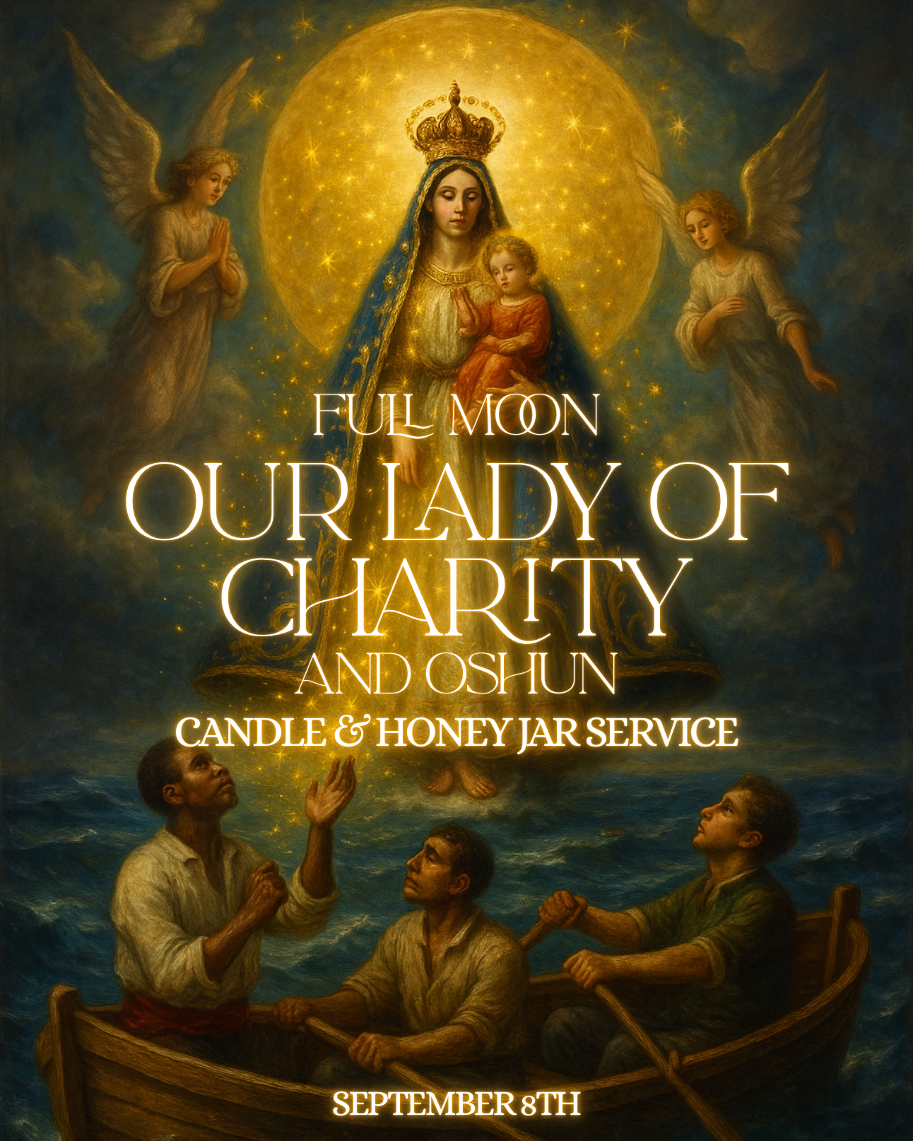 Full Moon Our Lady of Charity & Oshun Candle & Honey Jar Service