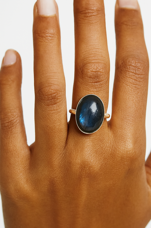 Oval Labradorite Ring - Size 8