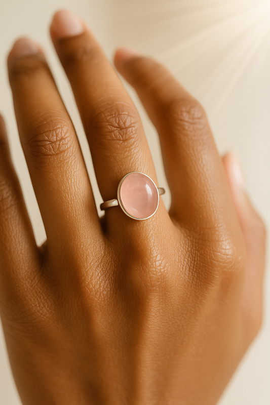 Rose Quartz Cabochon Rings - Sizes 7-8