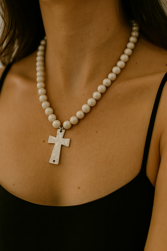 Pearl & Copper Crucifix Necklace
