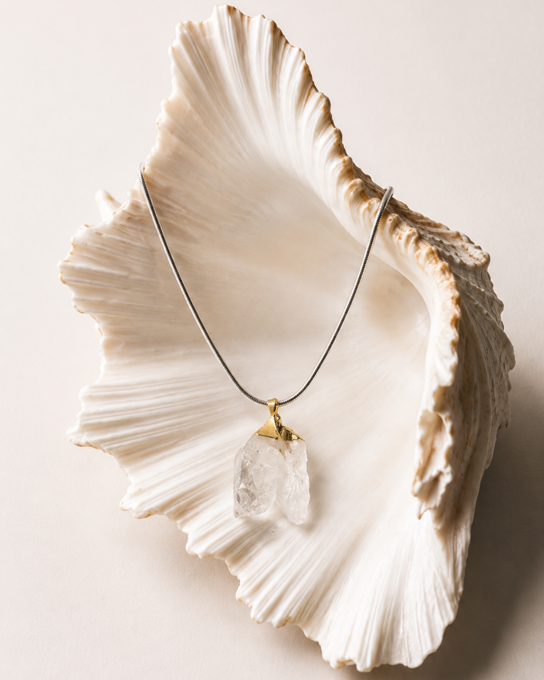 Clear Quartz Cluster Gold Pendant