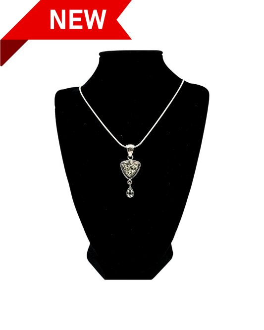 Pyrite Shield with Teardrop Accent Pendant Necklace