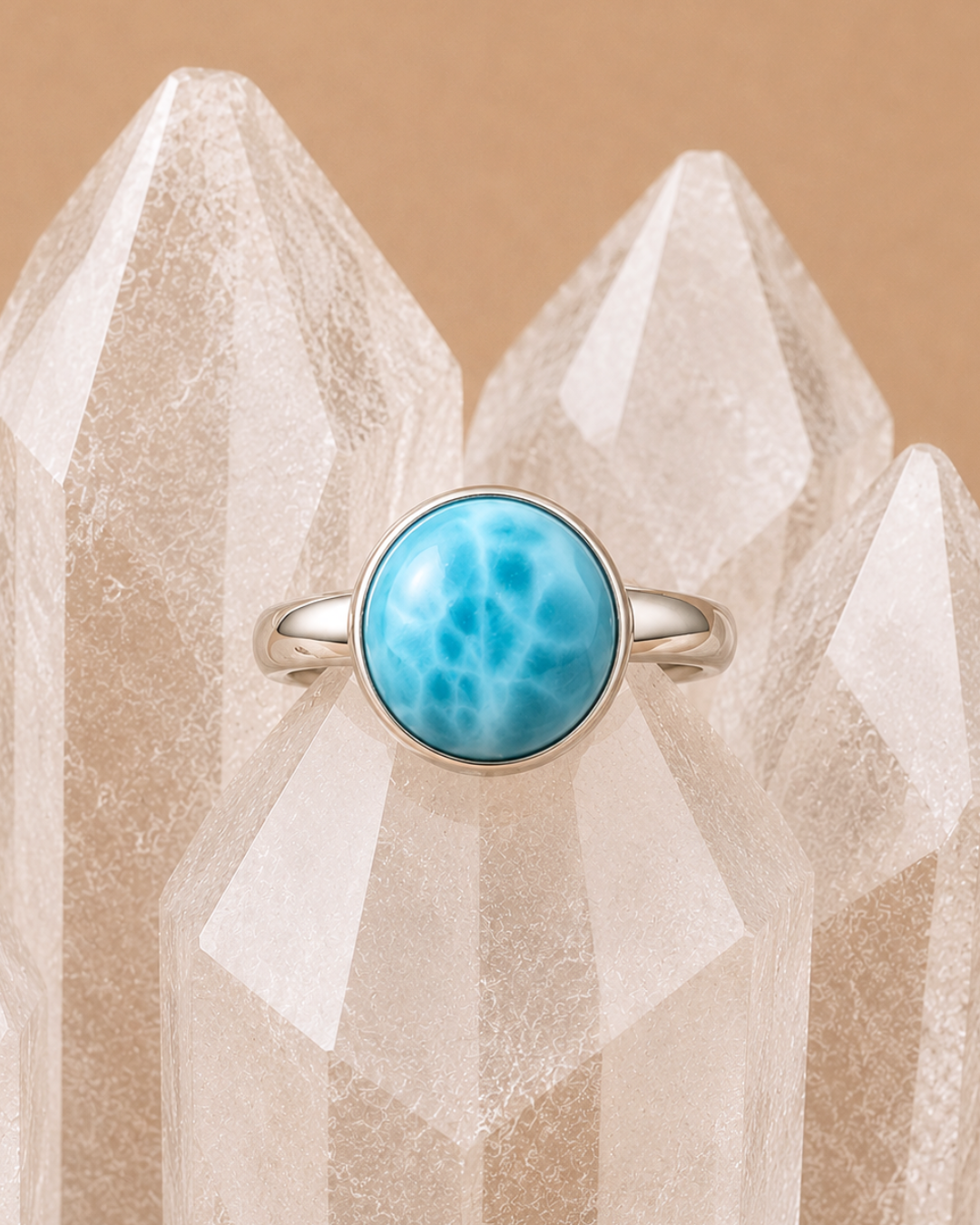 Round Larimar Ring - Size 8