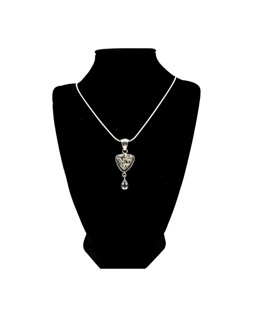 Pyrite Shield with Teardrop Accent Pendant Necklace