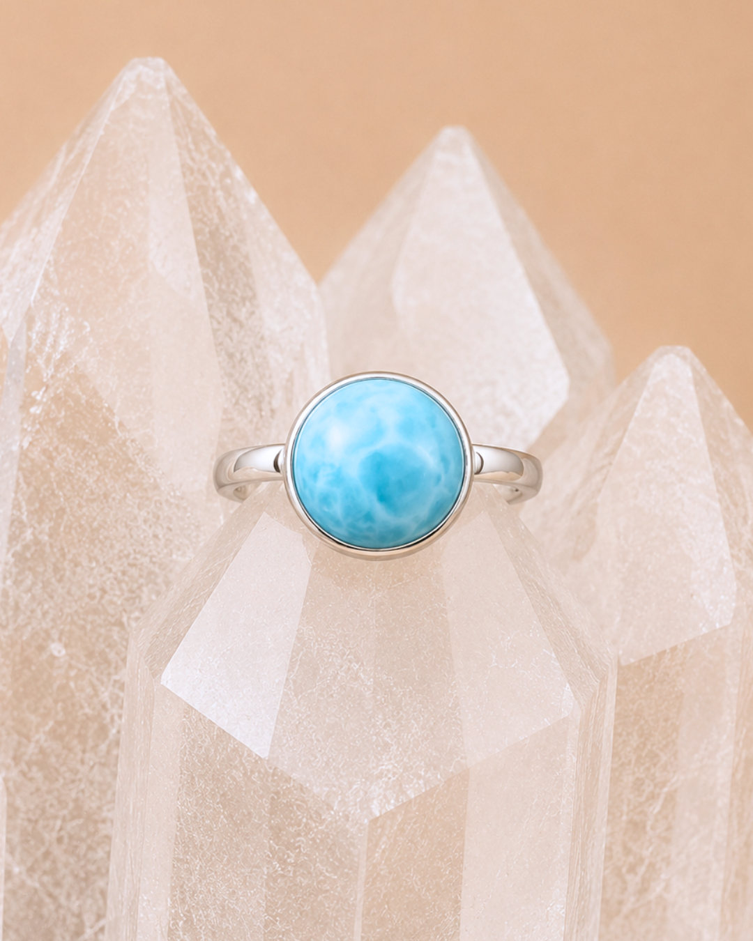 Round Cut Larimar Ring - Size 9