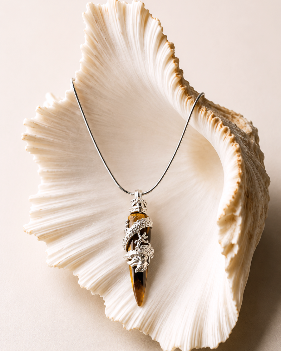 Tiger's Eye Dragon Tooth Pendant