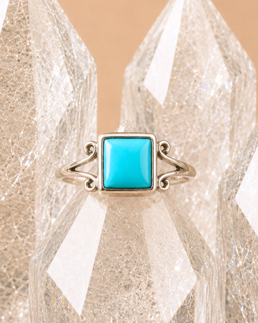 Square Cut Mexican Turquoise Ring - Size 8