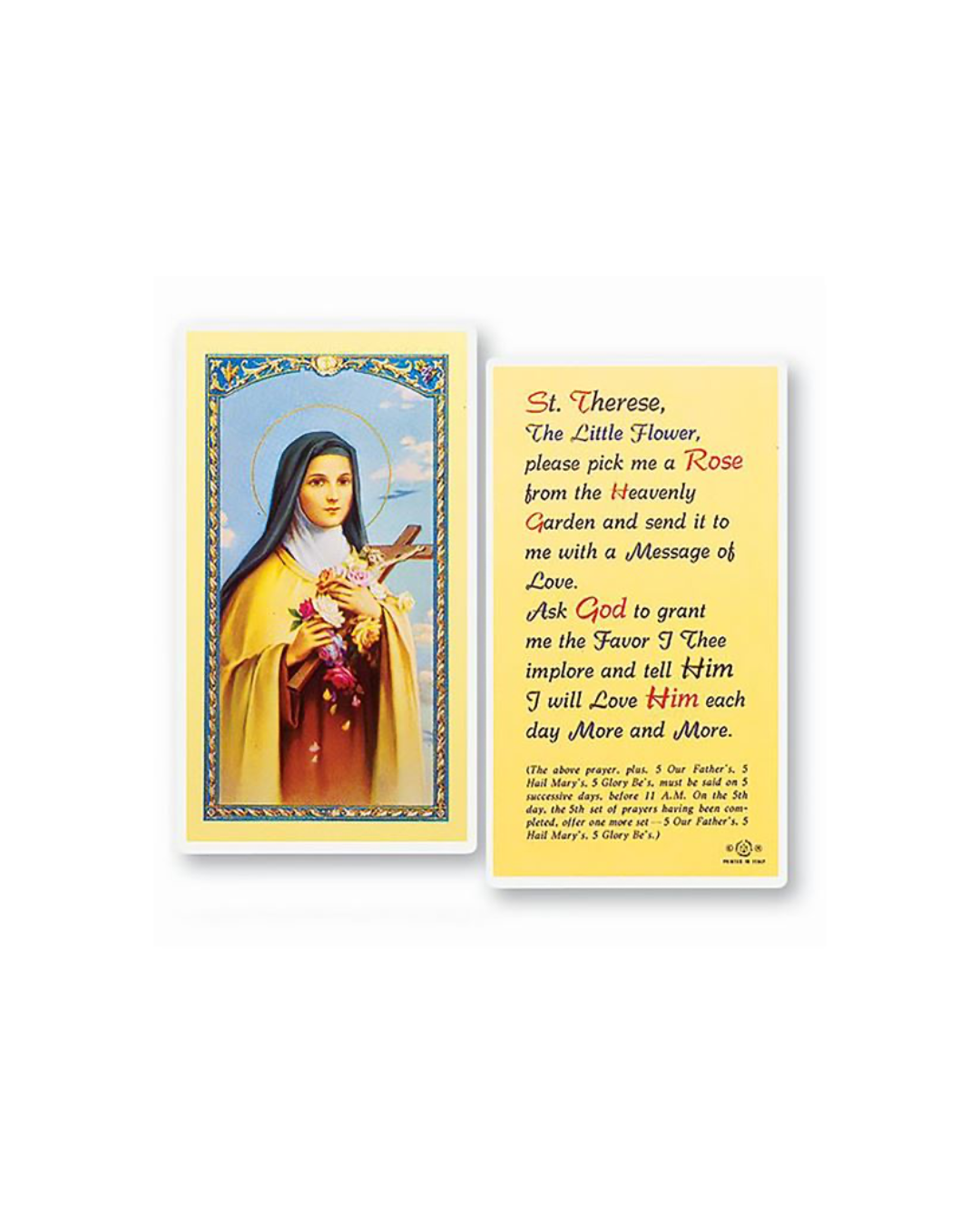 St. Therese Prayer Card