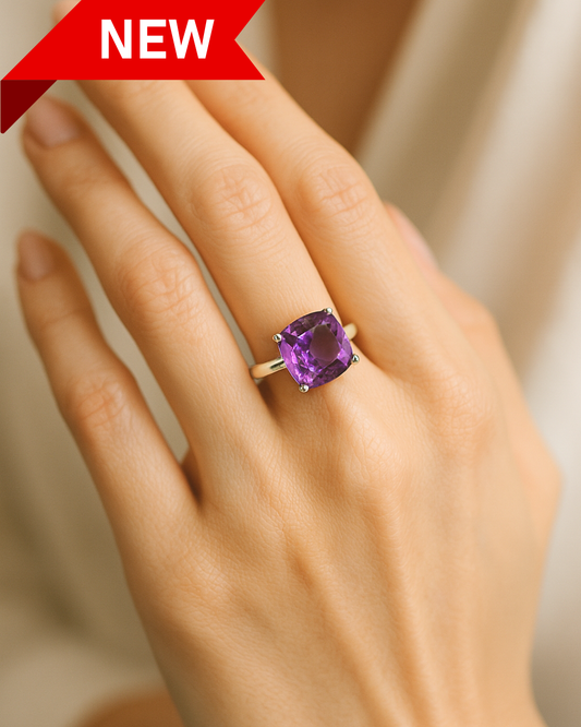 Cushion Cut Amethyst Ring - Size 10