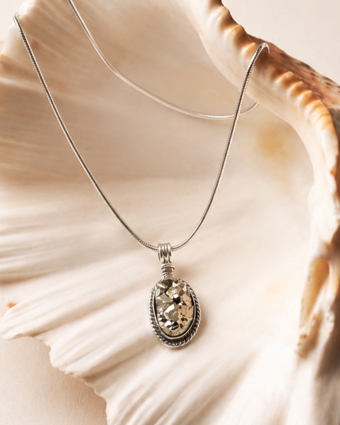 Oval Pyrite Pendant Necklace