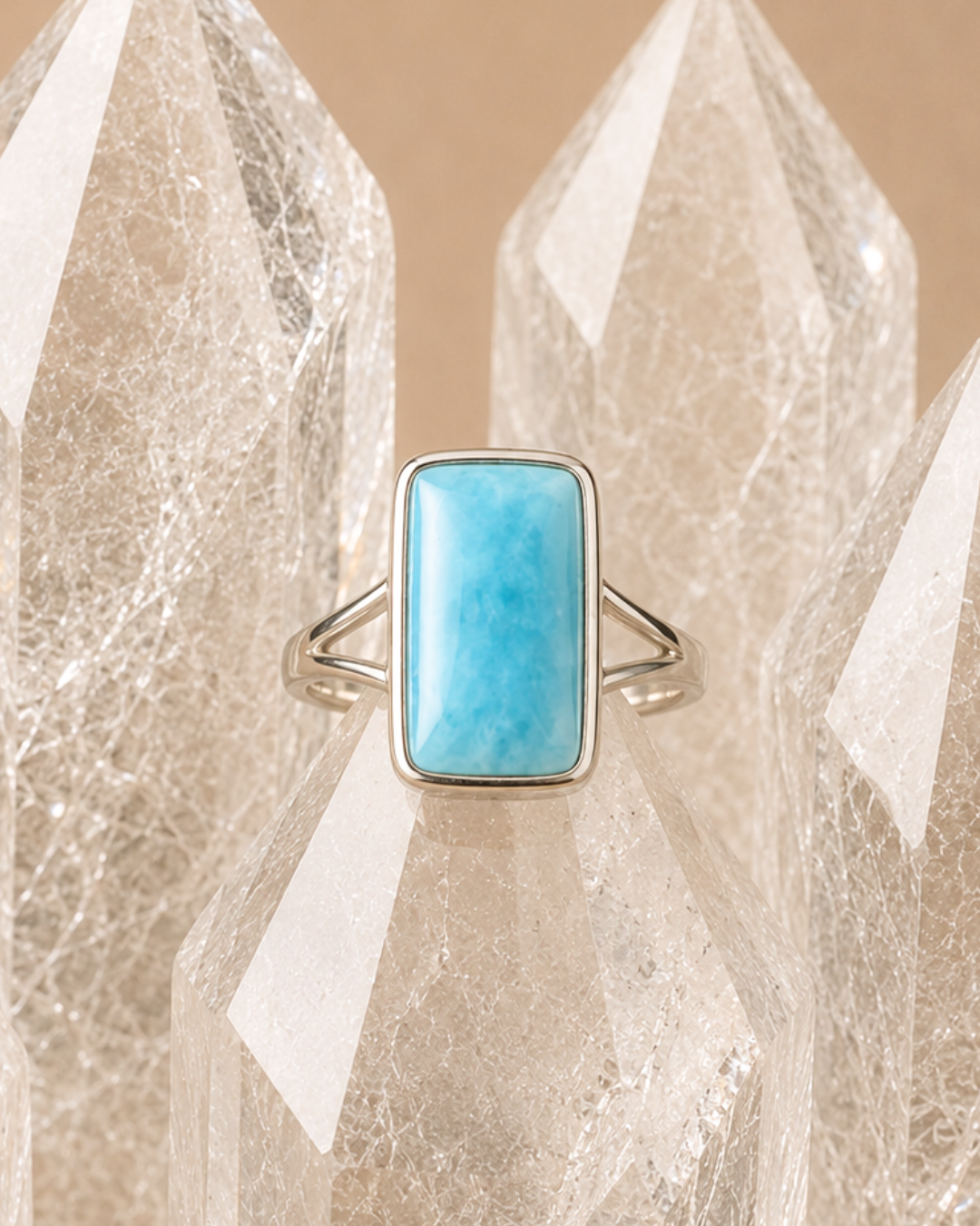 Rectangle Cut Larimar Ring – Size 8.5