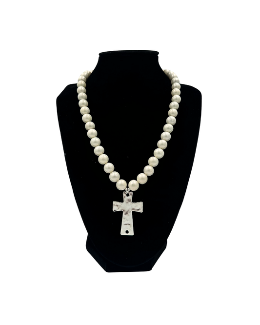 Pearl & Copper Crucifix Necklace