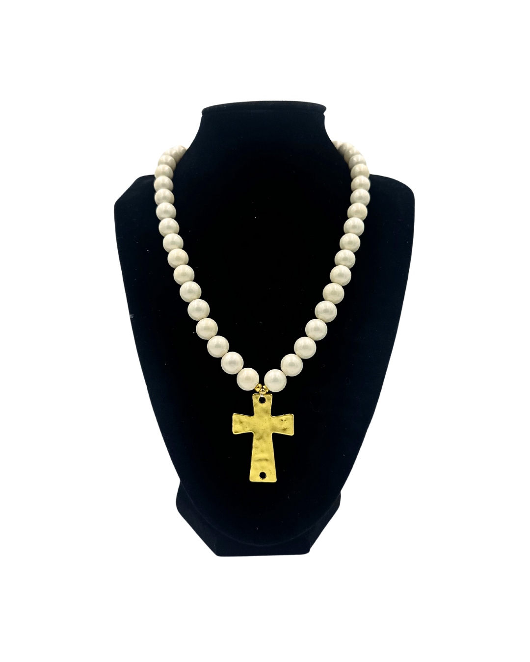 Pearl & Copper Crucifix Necklace