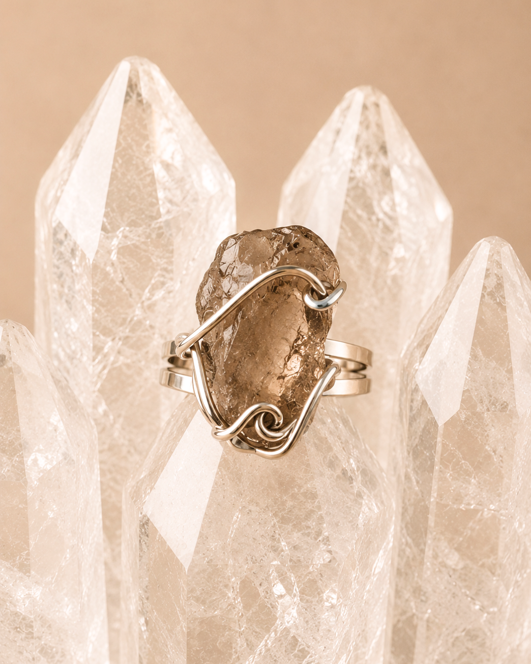 Adjustable Smoky Quartz Cluster Rings