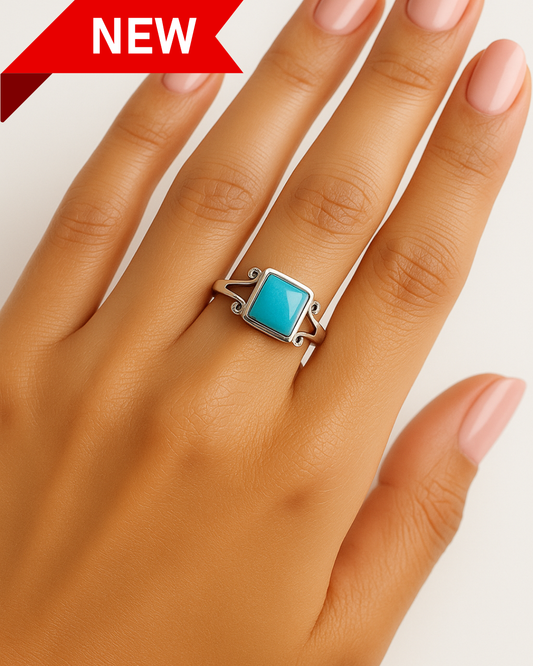 Square Cut Mexican Turquoise Ring - Size 8
