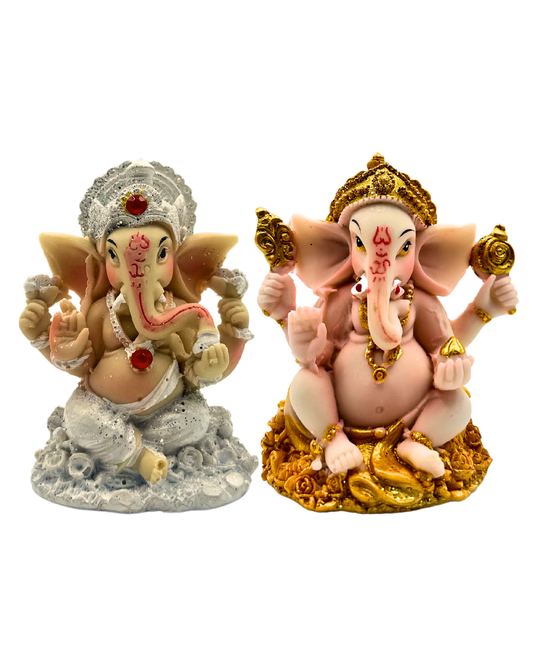 Gold & Silver Ganesha 3 inch Statues