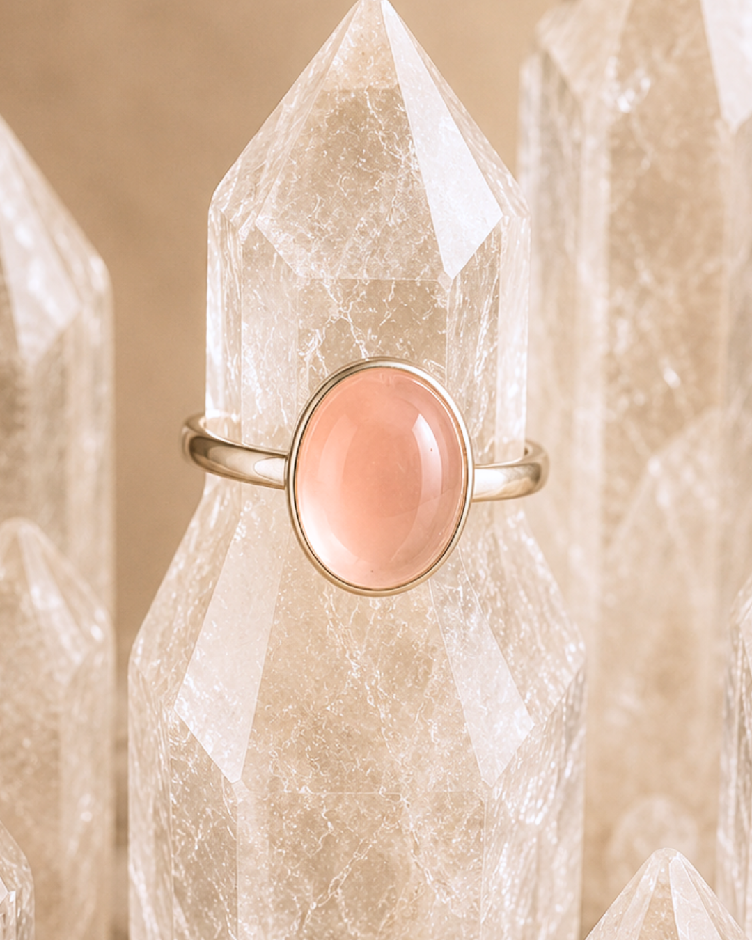Rose Quartz Cabochon Rings - Sizes 7-8