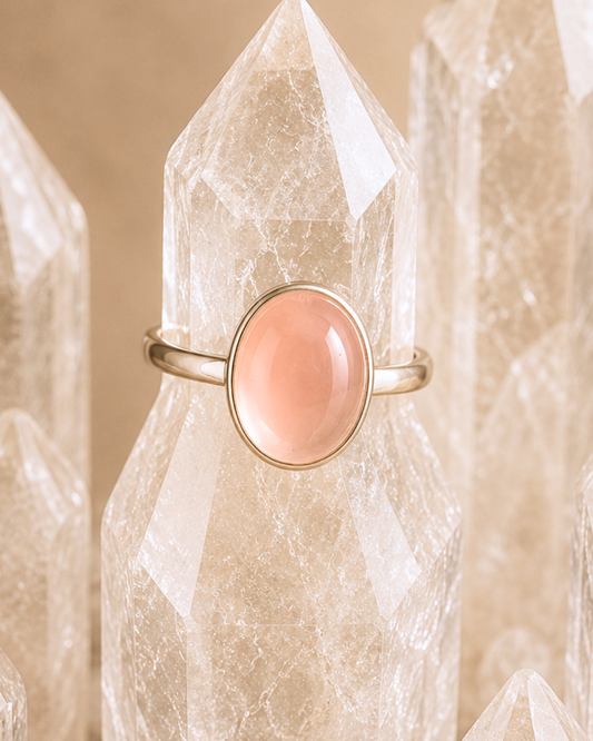 Rose Quartz Cabochon Rings - Sizes 7-8
