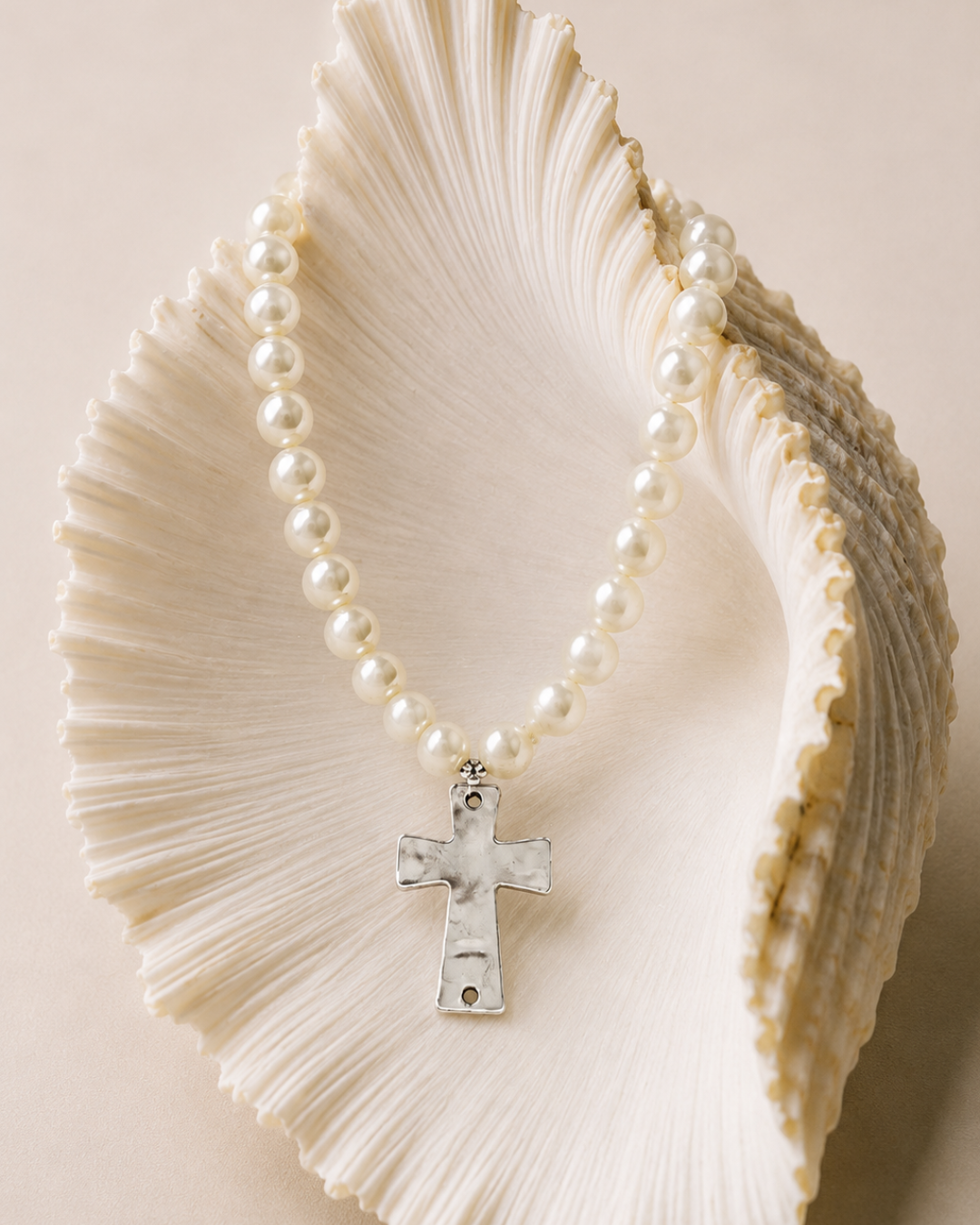 Pearl & Copper Crucifix Necklace