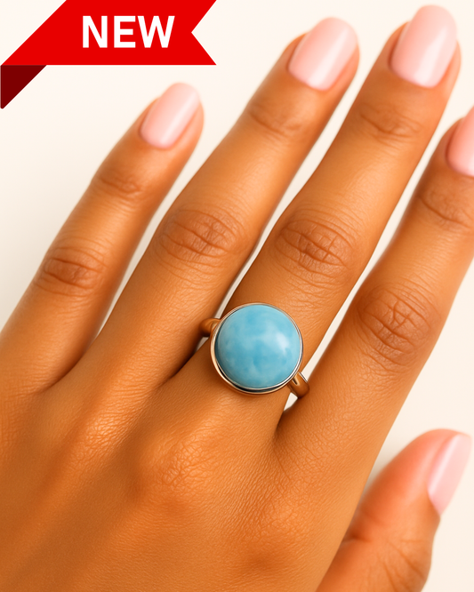 Round Cut Larimar Ring - Size 9