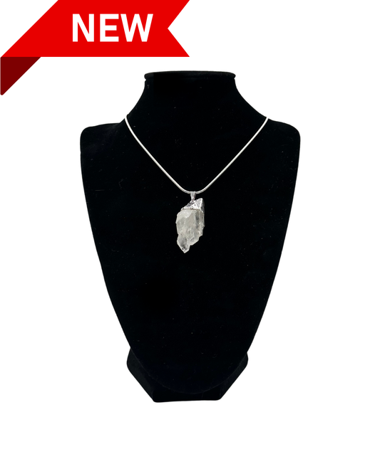 Clear Quartz Cluster Silver Pendant Necklace