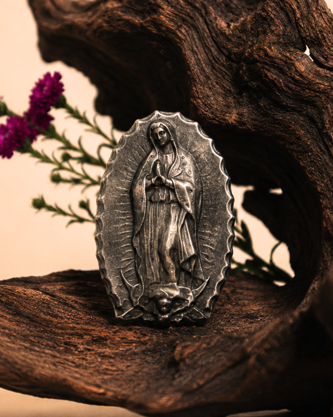 Obsidian Our Lady of Guadalupe Carving