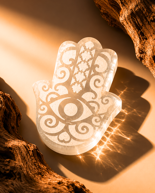 Selenite Designed Hand of Fatima